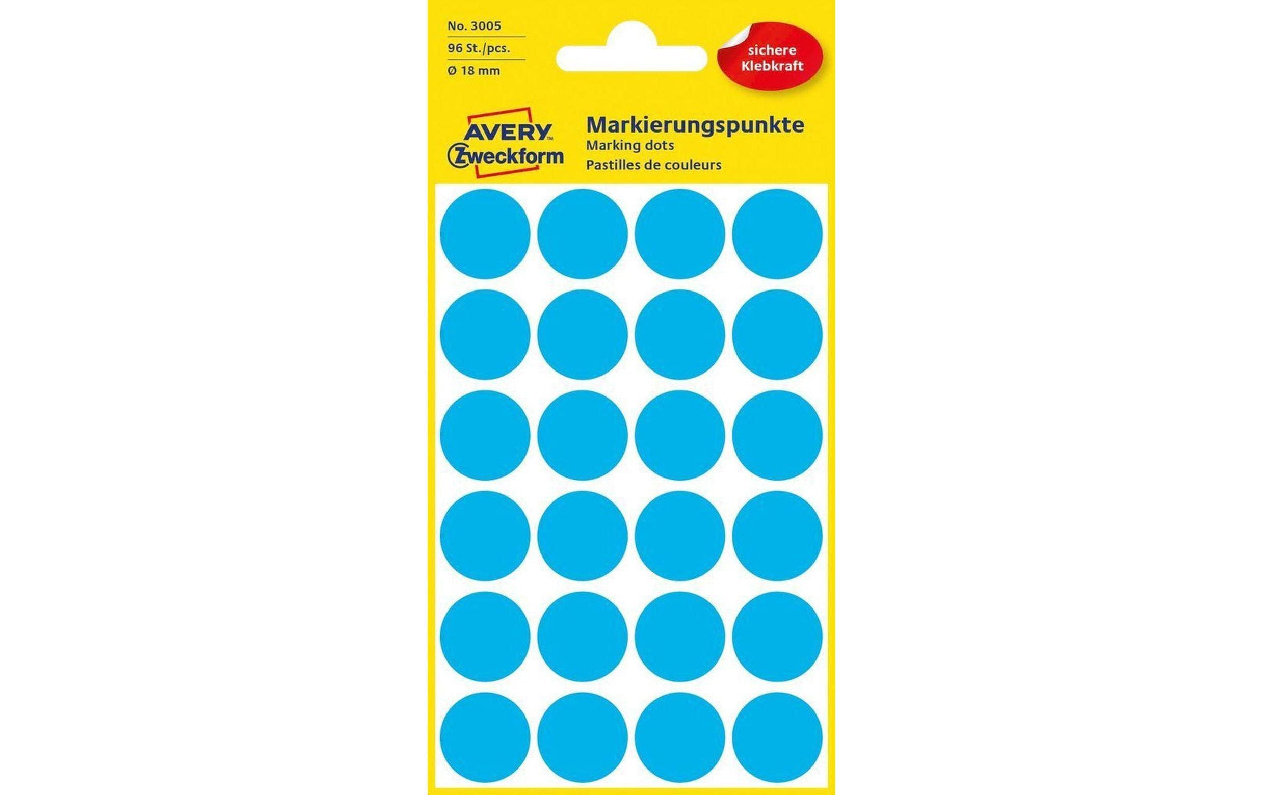 Avery Zweckform Markierungspunkte blau Durchmesser 18mm, 4 Bogen/96 Etiketten