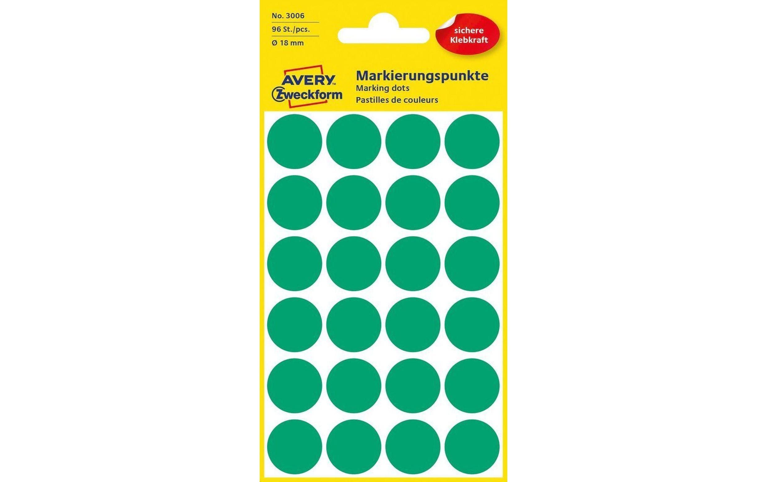Avery Zweckform Markierungspunkte grün Durchmesser 18mm, 4 Bogen/96 Etiketten