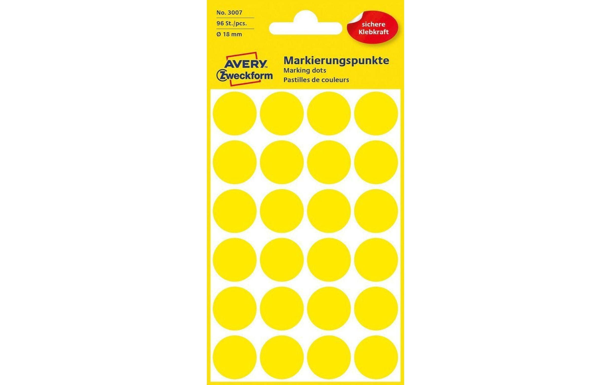 Avery Zweckform Markierungspunkte gelb Durchmesser 18mm, 4 Bogen/96 Etiketten