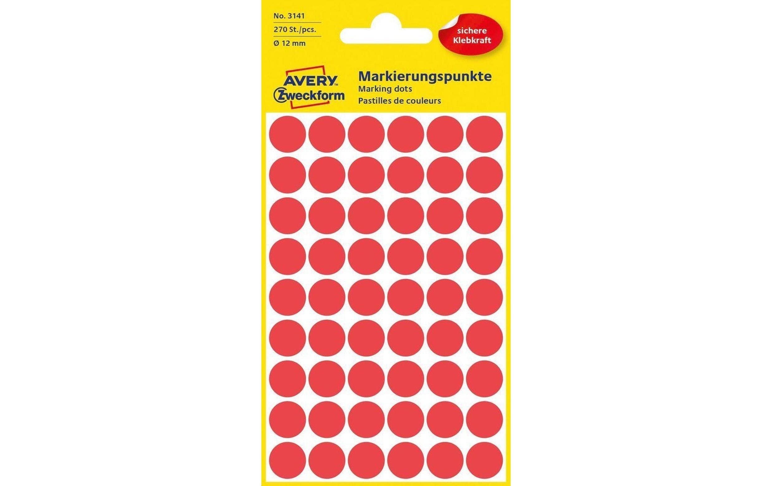 Avery Zweckform Markierungspunkte rot Durchmesser 12mm, 5 Bogen/270 Etiketten