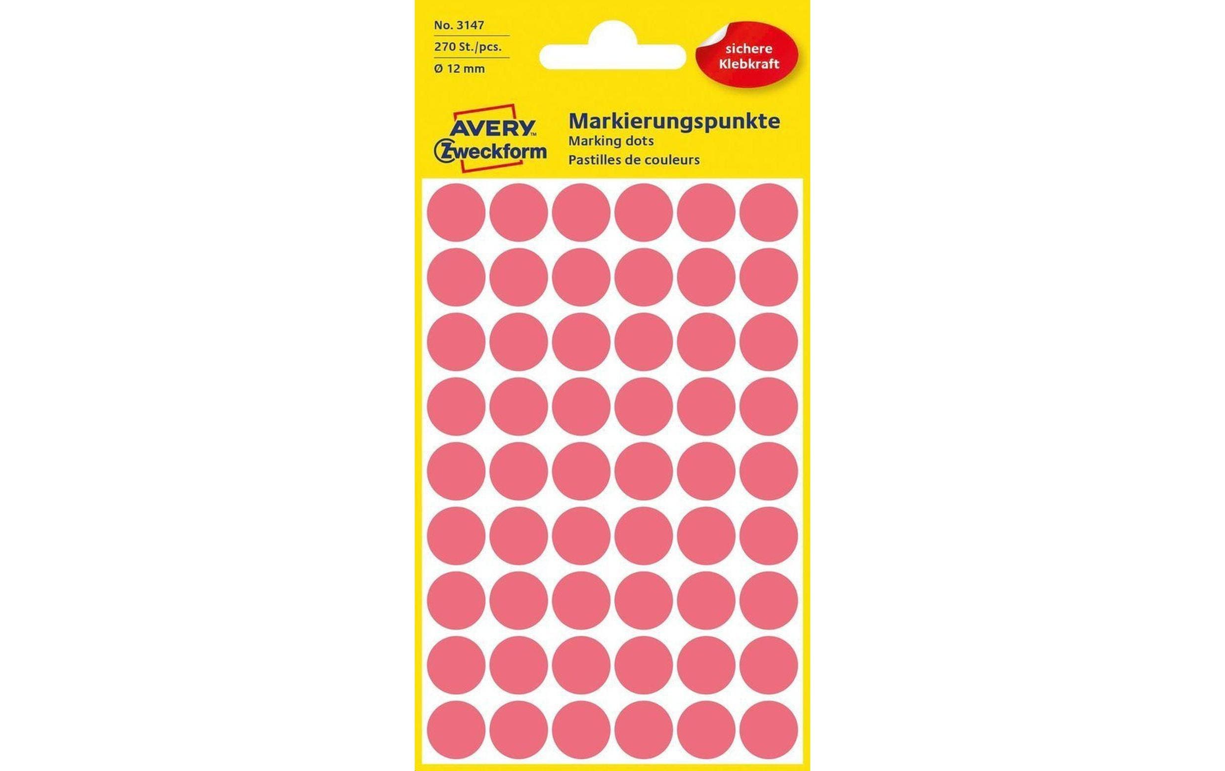 Avery Zweckform Markierungspunkte leuchtrot Durchmesser 12mm, 5 Bogen/270 Etiketten