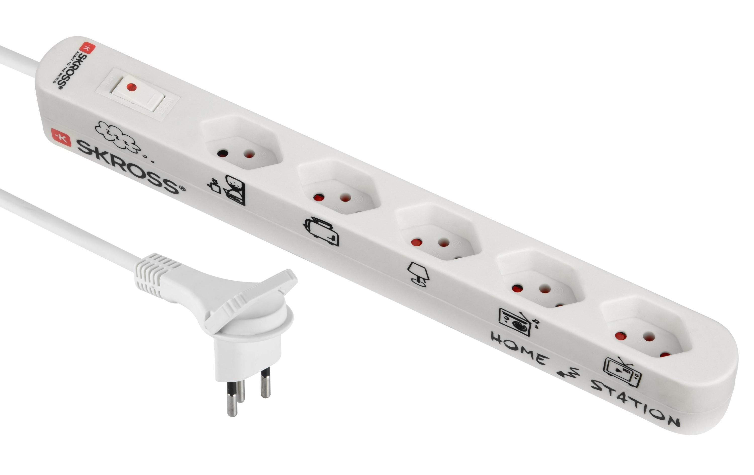 Steckdosenleiste Home Station 5xT13 quer mit Schalter, 1.5m Kabellänge, weiss
