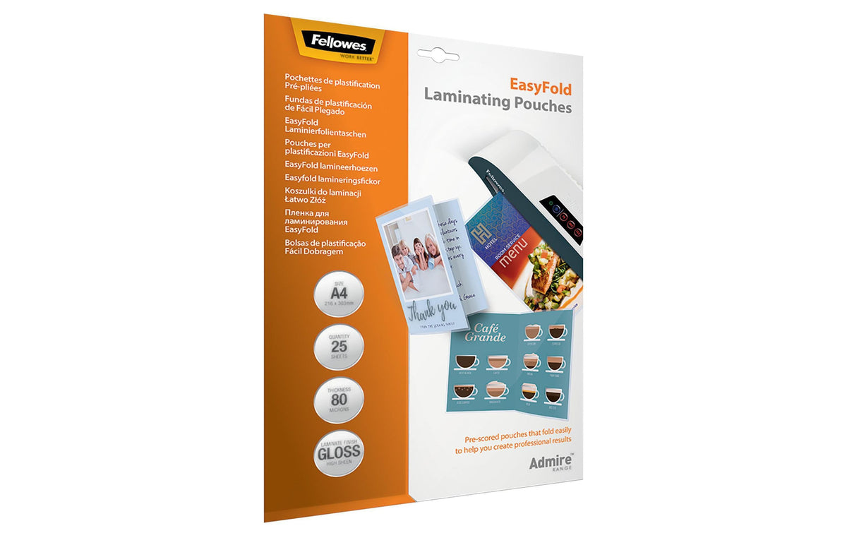 Fellowes Laminierfolien Admire Easyfold 80 Micron, 25 Stück, A4