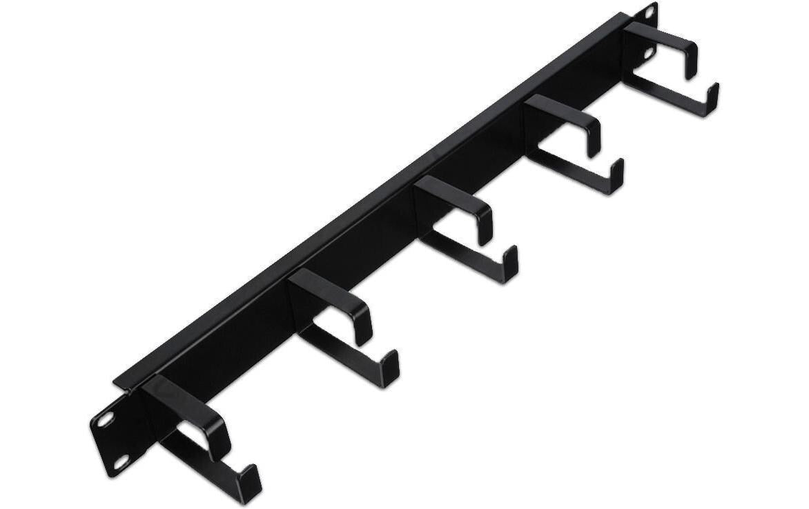 19" WIREWIN 1HE Kabelführungspanel mit 5 Metallringen, schwarz