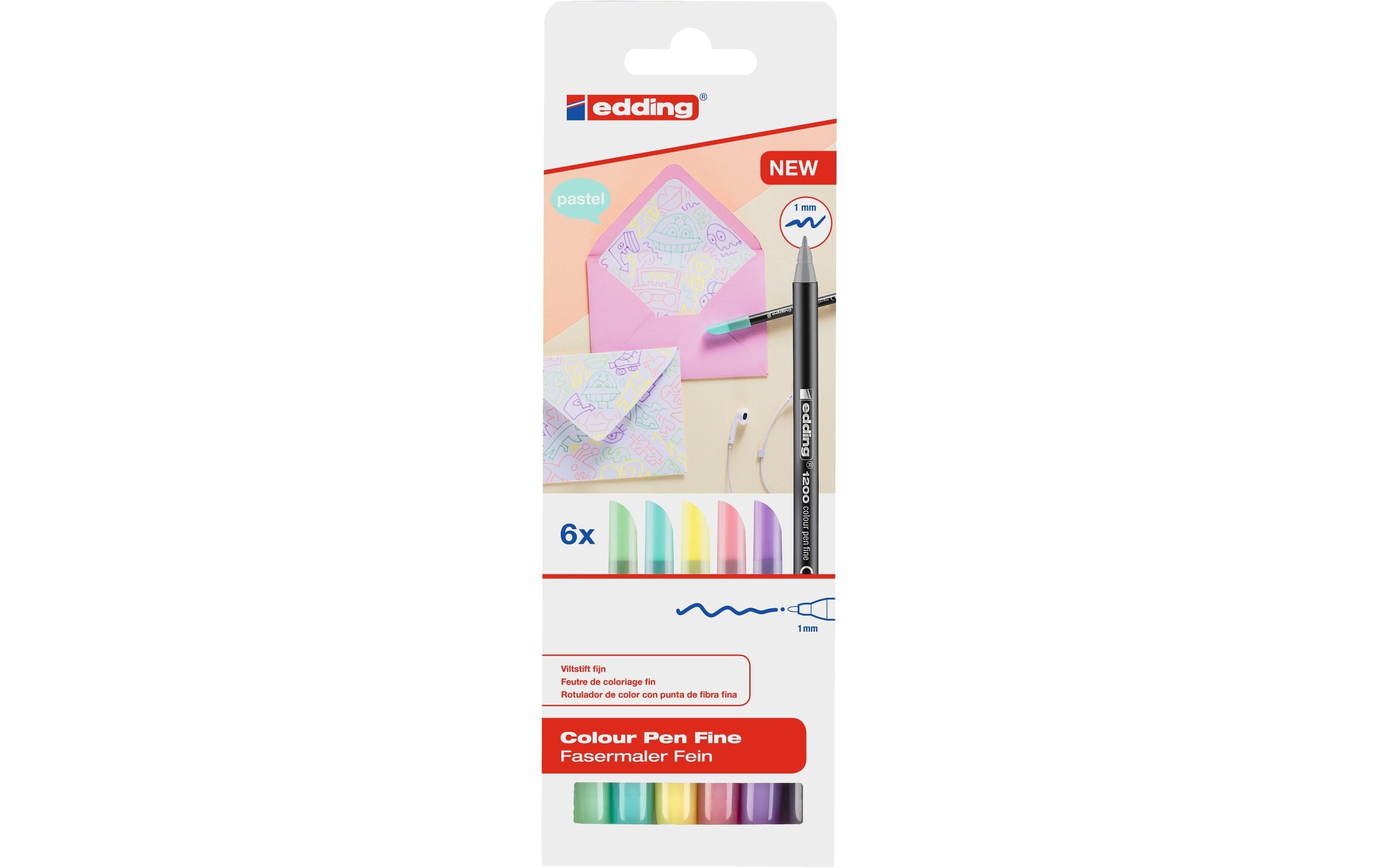 Edding Fasermaler Pastell Etui mit 6 Farben, ass.