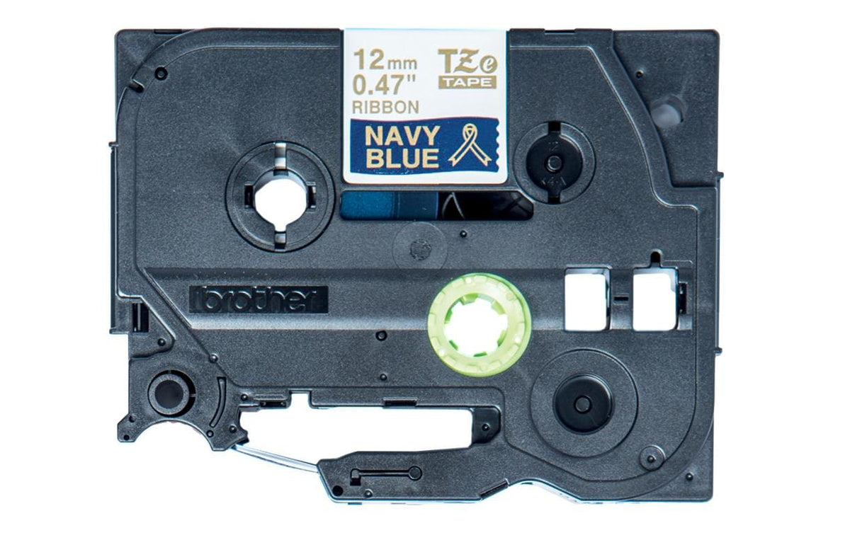 Brother P-touch Schriftband TZE-RN34 Stoffband,Gold auf Navy Blau, 12mm, 4m