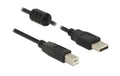Delock, USB 2.0-Kabel USB A - USB B 5 m mit Ferritkern, schwarz