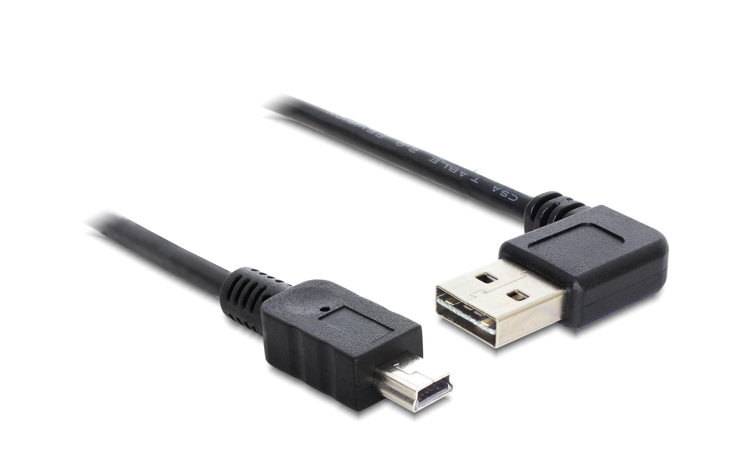 USB2.0-Kabel Easy A-MiniB: 0.5m, schwarz A Stecker nach links oder rechts gewinkelt