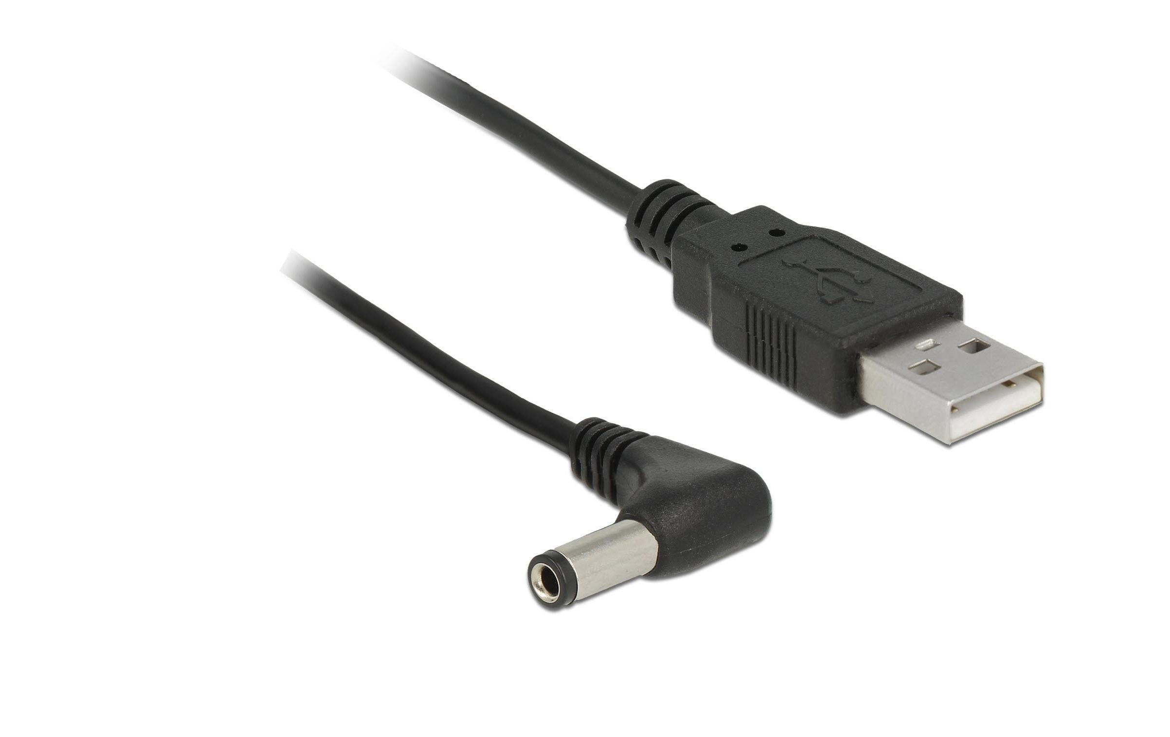USB2.0-Stromkabel A-5VOLT, 1.5m, schwarz Hohlstecker 5.5mm/2.5mm gewinkelt