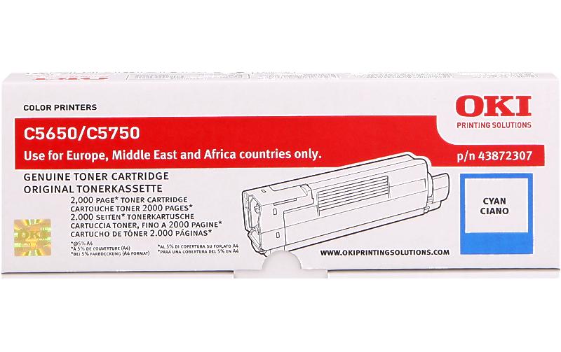 Toner cyan zu OKI C5650/5750 43872307, 2000 Seiten @5% Deckung