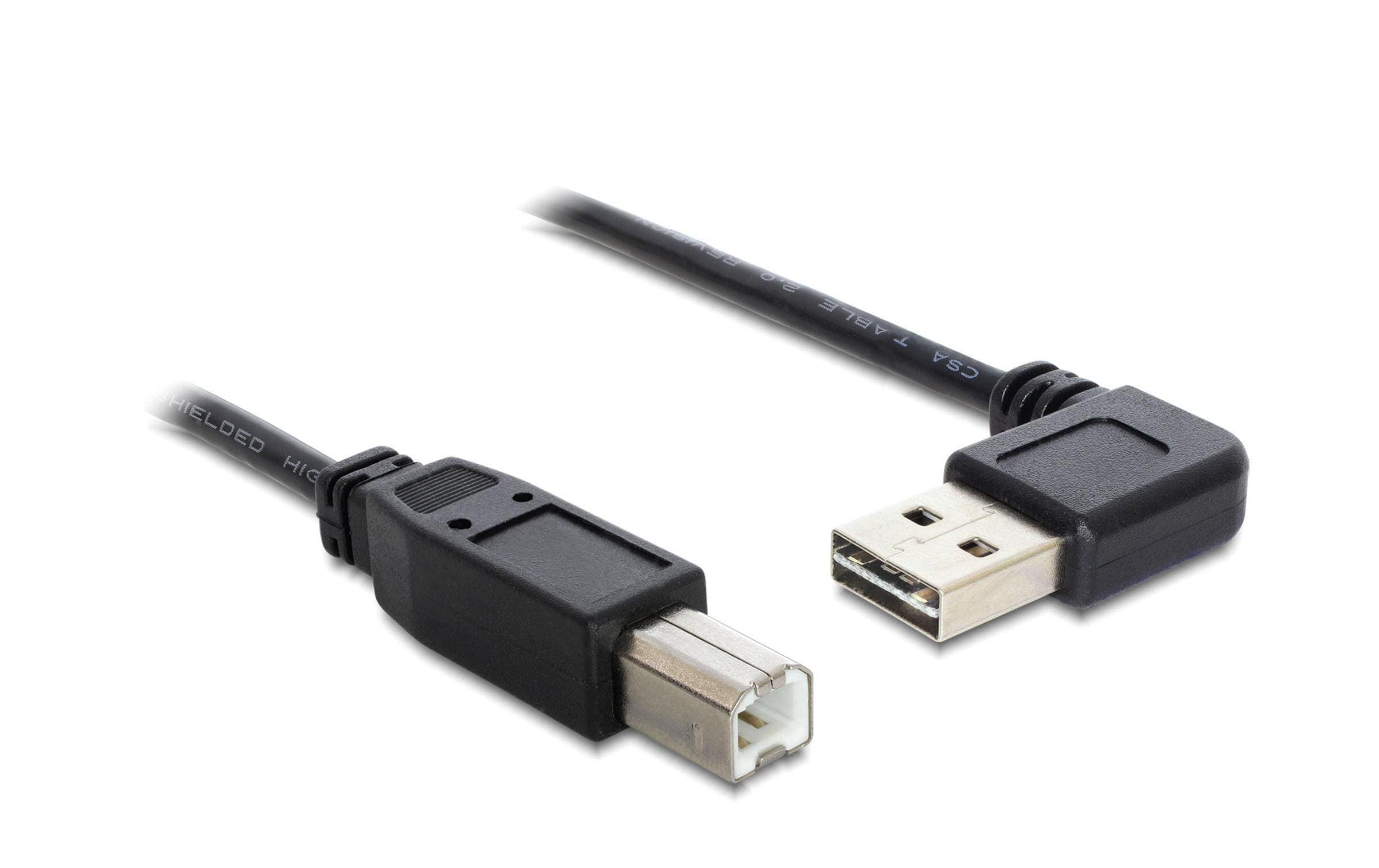 USB2.0-Kabel Easy A-B: 0.5m, schwarz A Stecker nach links oder rechts gewinkelt