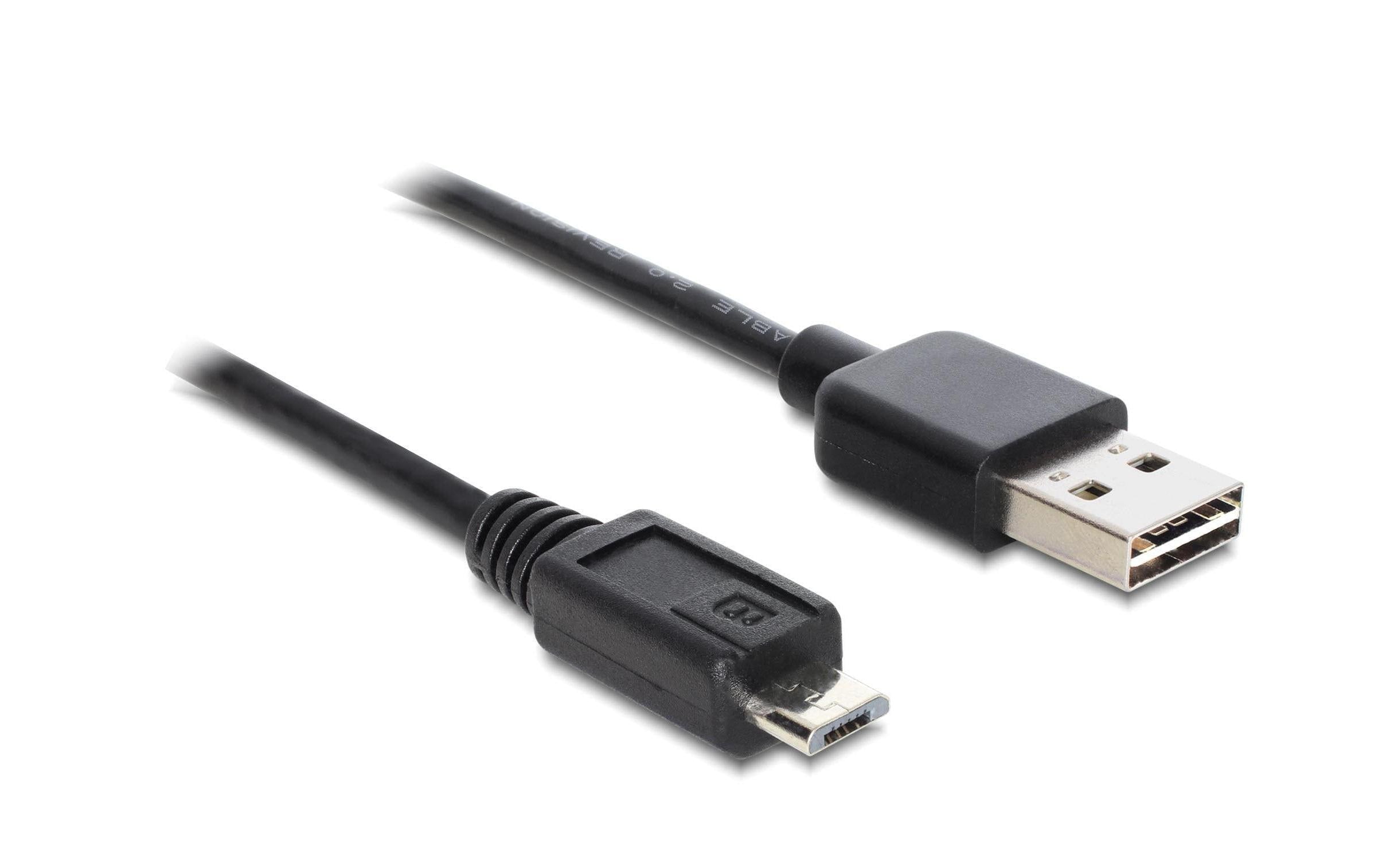USB2.0-Kabel Easy A-MicroB: 0.5m, schwarz A Stecker beidseitig einsteckbar