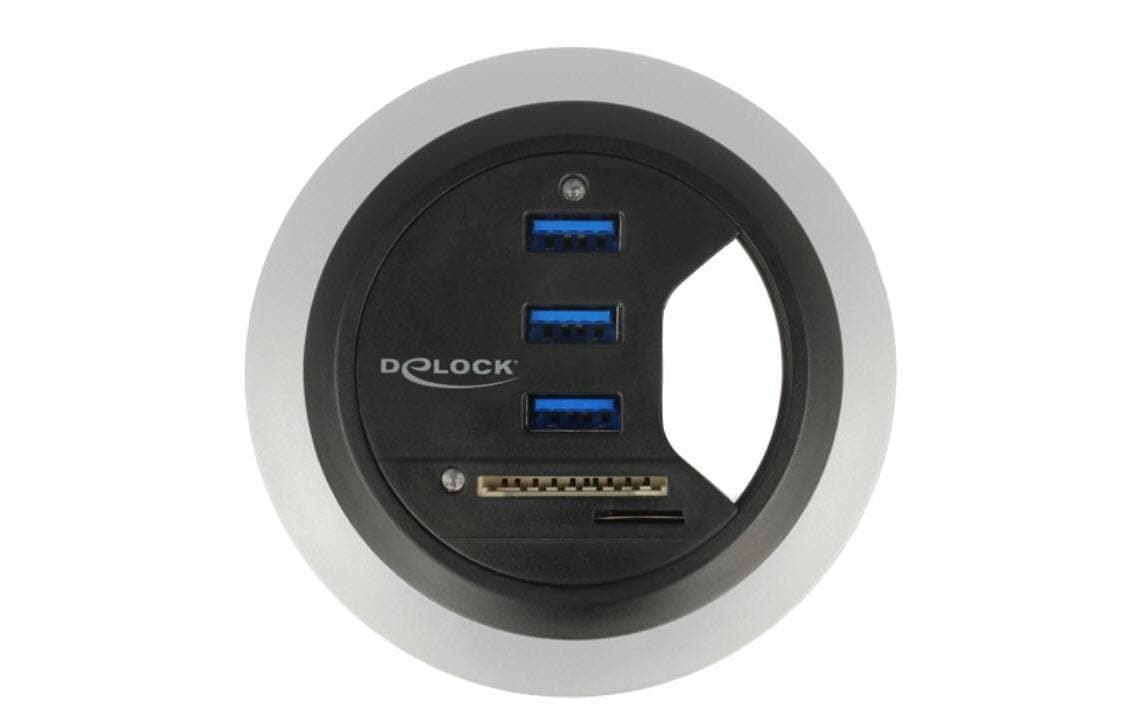 Delock Tisch-Hub 3 Port USB3.0+2 CardReader USB Typ-A Busche, 1SD Slot, 1Micro SD Slot