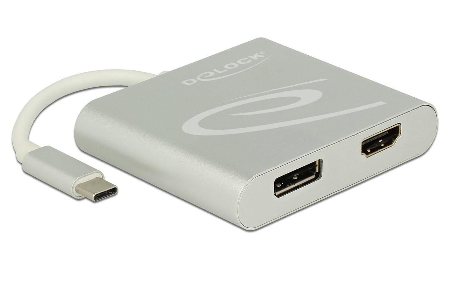 Monitor Splitter USB Typ-C  zu HDMI & DP 4K bis 30Hz, Silber, DP Alternate Mode