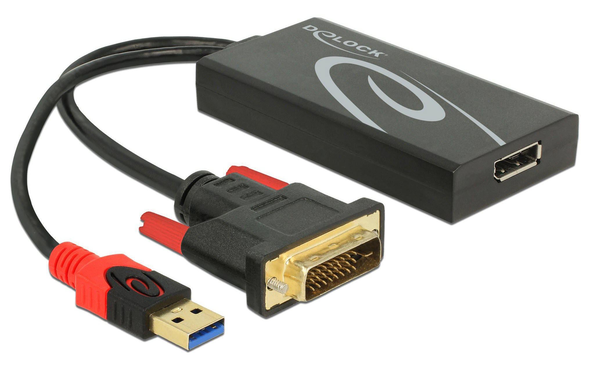 Delock DisplayPort Adapter, 4K bis 30hz DVI zu Displayport 1.2 Adapter, USB Strom