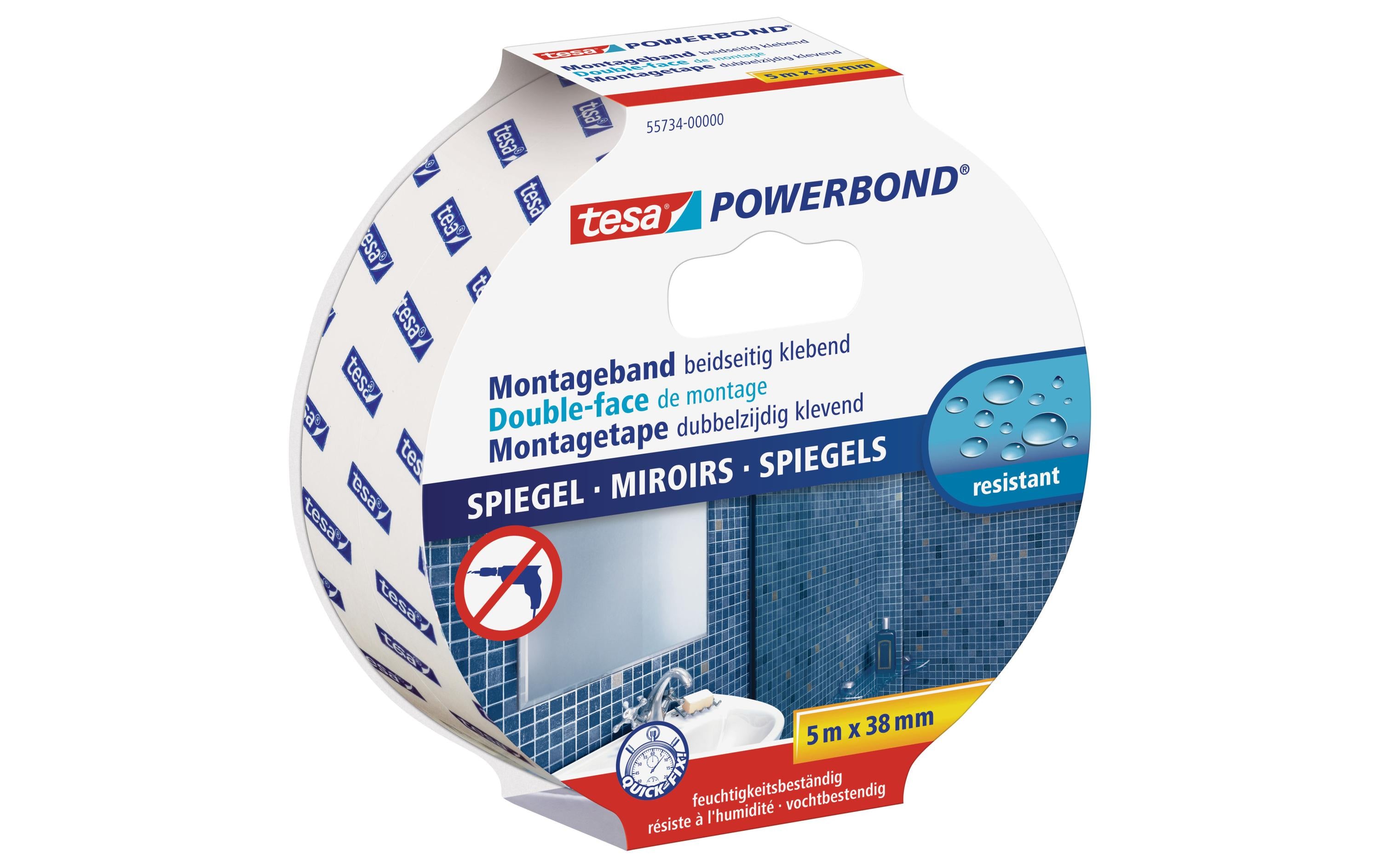 tesa Powerbond Montageband Spiegel 5m x 38mm