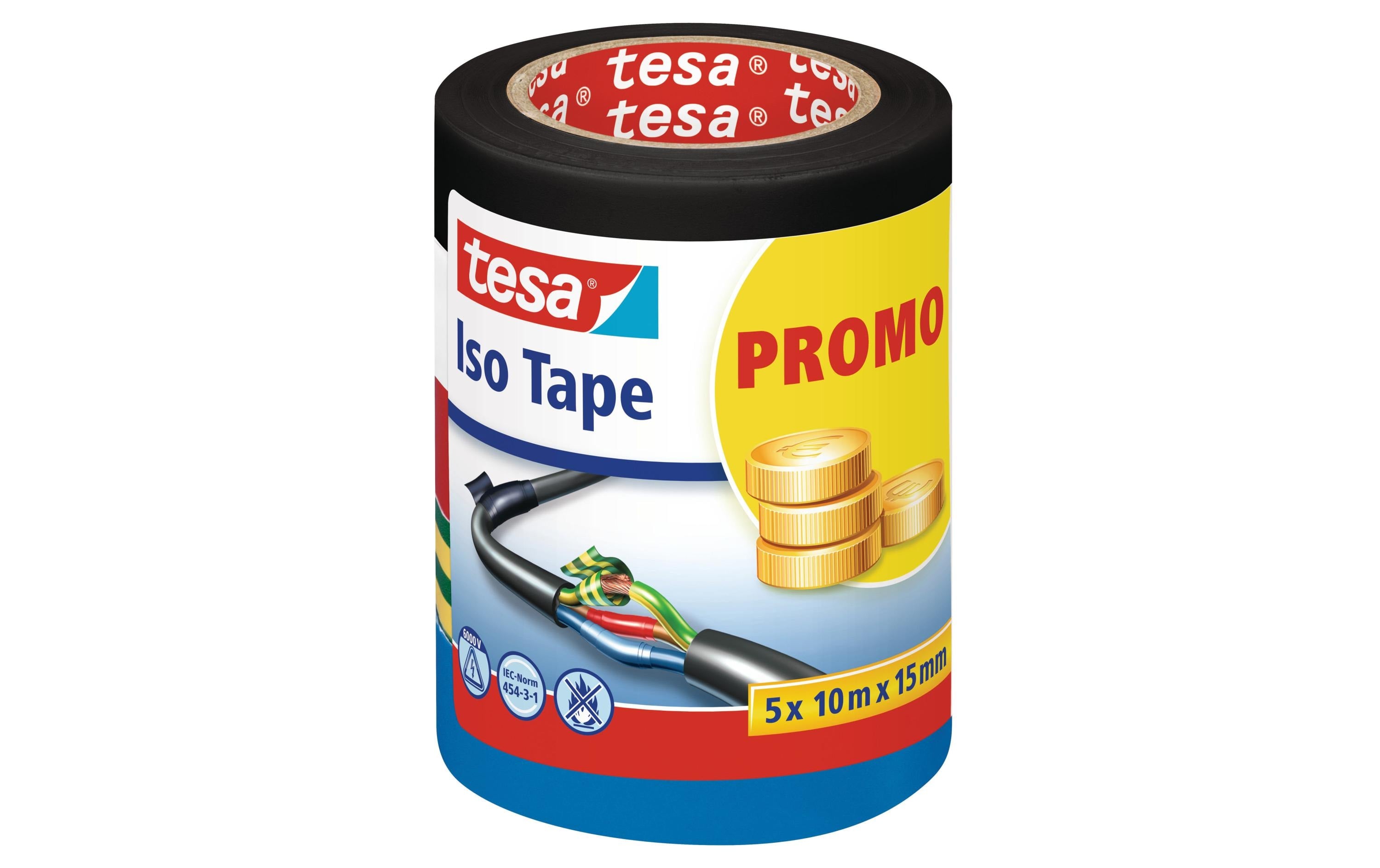 tesa Iso Tape Isolierband 10mx15mm, 5 Rollen assortiert