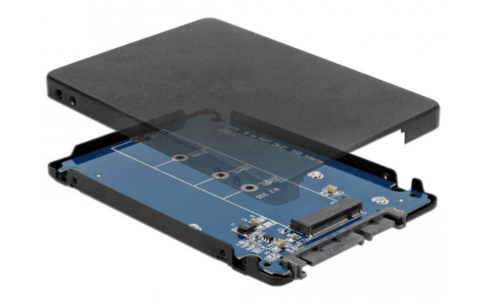 Delock M.2 zu SATA Adapter, inkl. 2.5" 7mm für M.2 SSDs an 2.5" SATA, mit Gehäuse