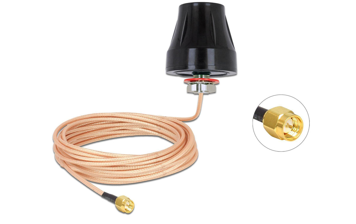 LTE/HSPA/GSM Antenne, SMA-Stecker, schwarz 2dBi Gewinn, Outdoor Rundstrahl, 5m Kabel