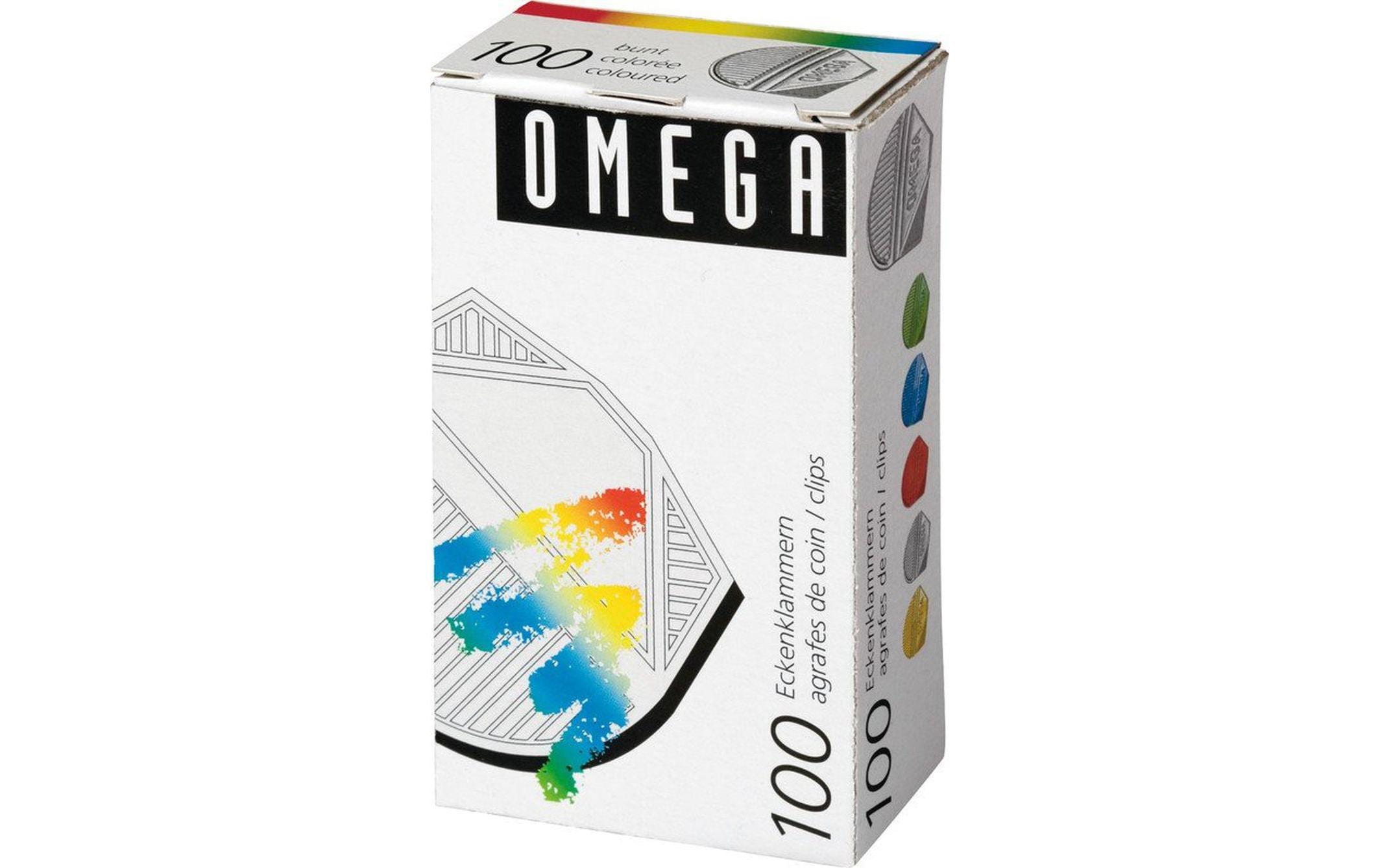 Omega Eckenklammern 100 Stück, assortiert metallic