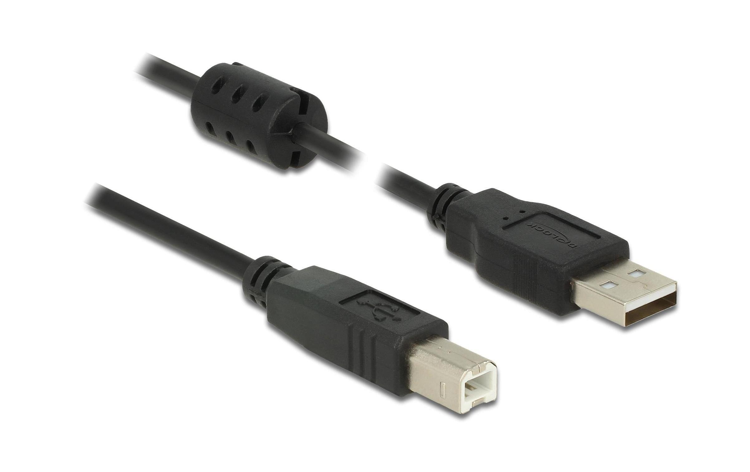 Delock USB2.0-Kabel A-B: 1.0m, bis 480Mbps schwarz, doppelt geschirmt