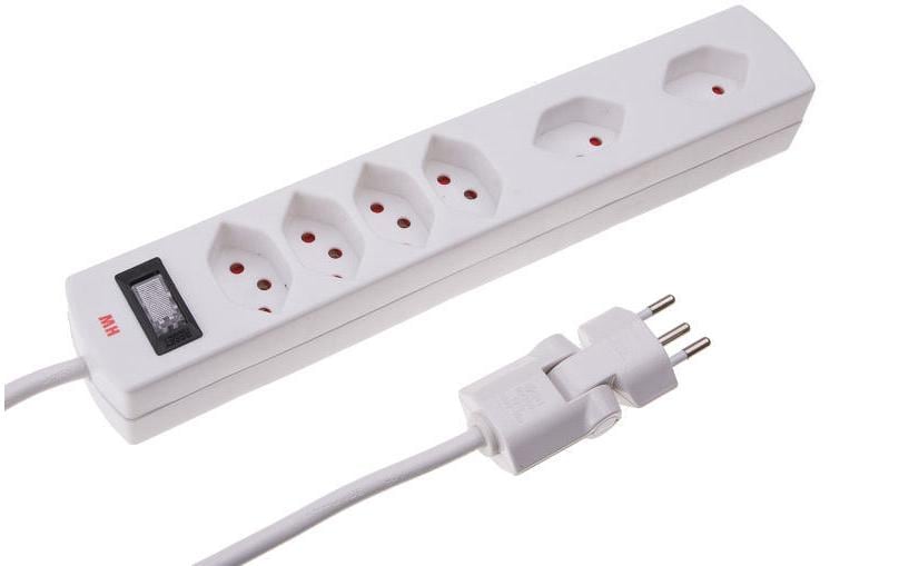 Max Hauri Steckdosenleiste Safety-Line 4xT13 + 2x quer, weiss, Reset-Schalter