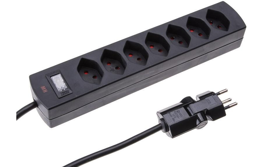 Max Hauri Steckdosenleiste Safety-Line 7xT13, schwarz, mit Reset-Schalter