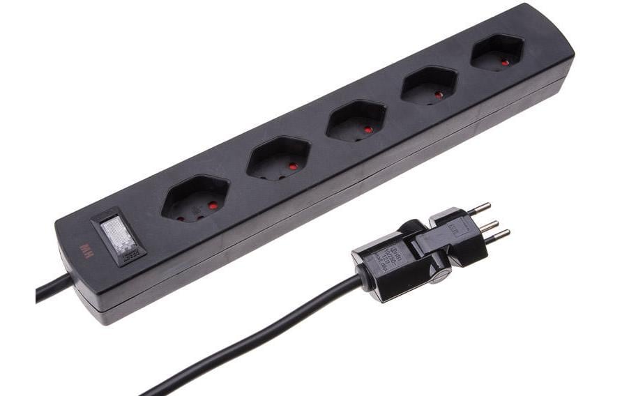 Max Hauri Steckdosenleiste Safety-Line 5xT13 quer, schwarz, mit Reset-Schalter