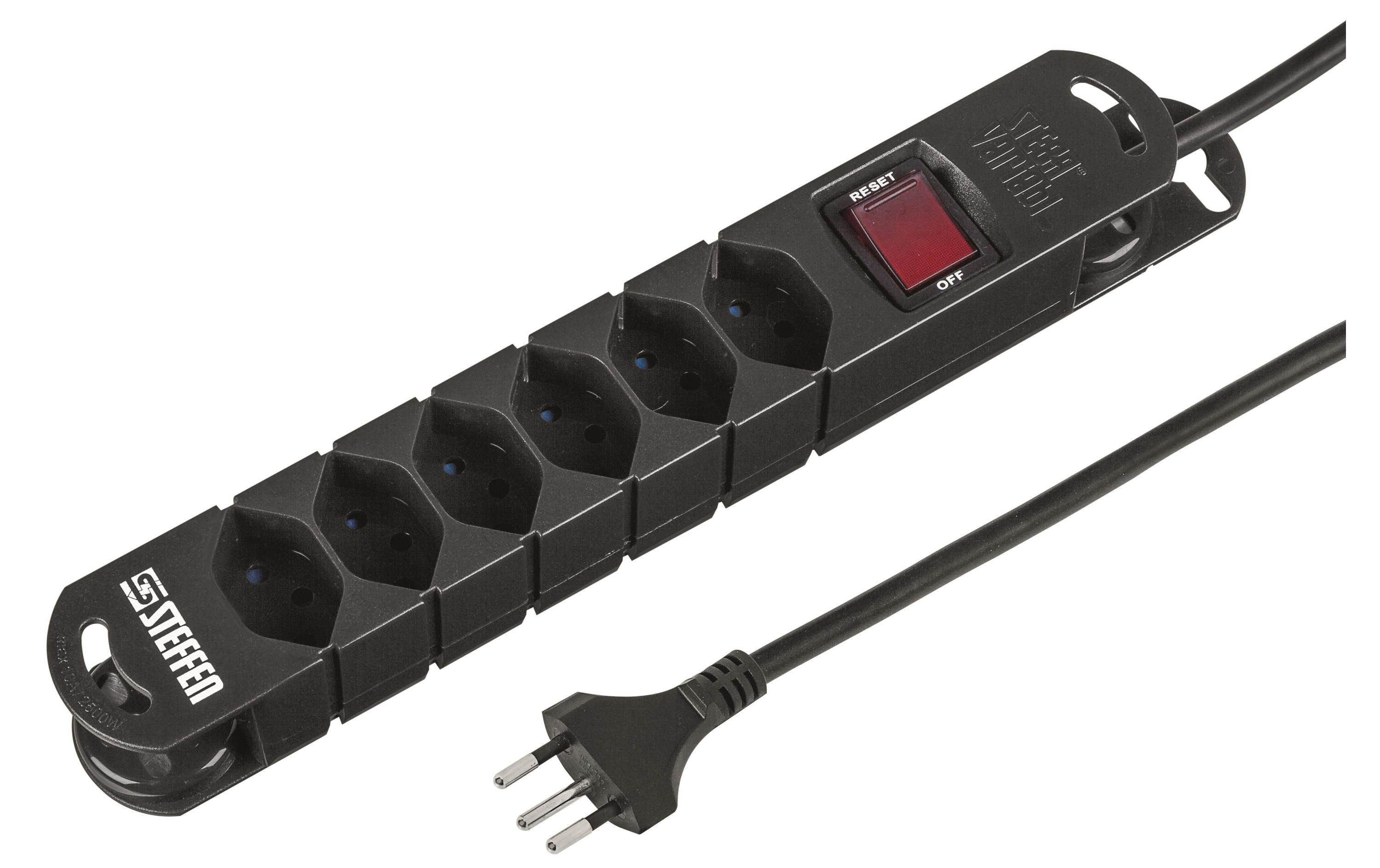 STEFFEN STEBA VARIABL Steckerleiste 6xT13 schwarz, mit Schalter, 5m Kabel