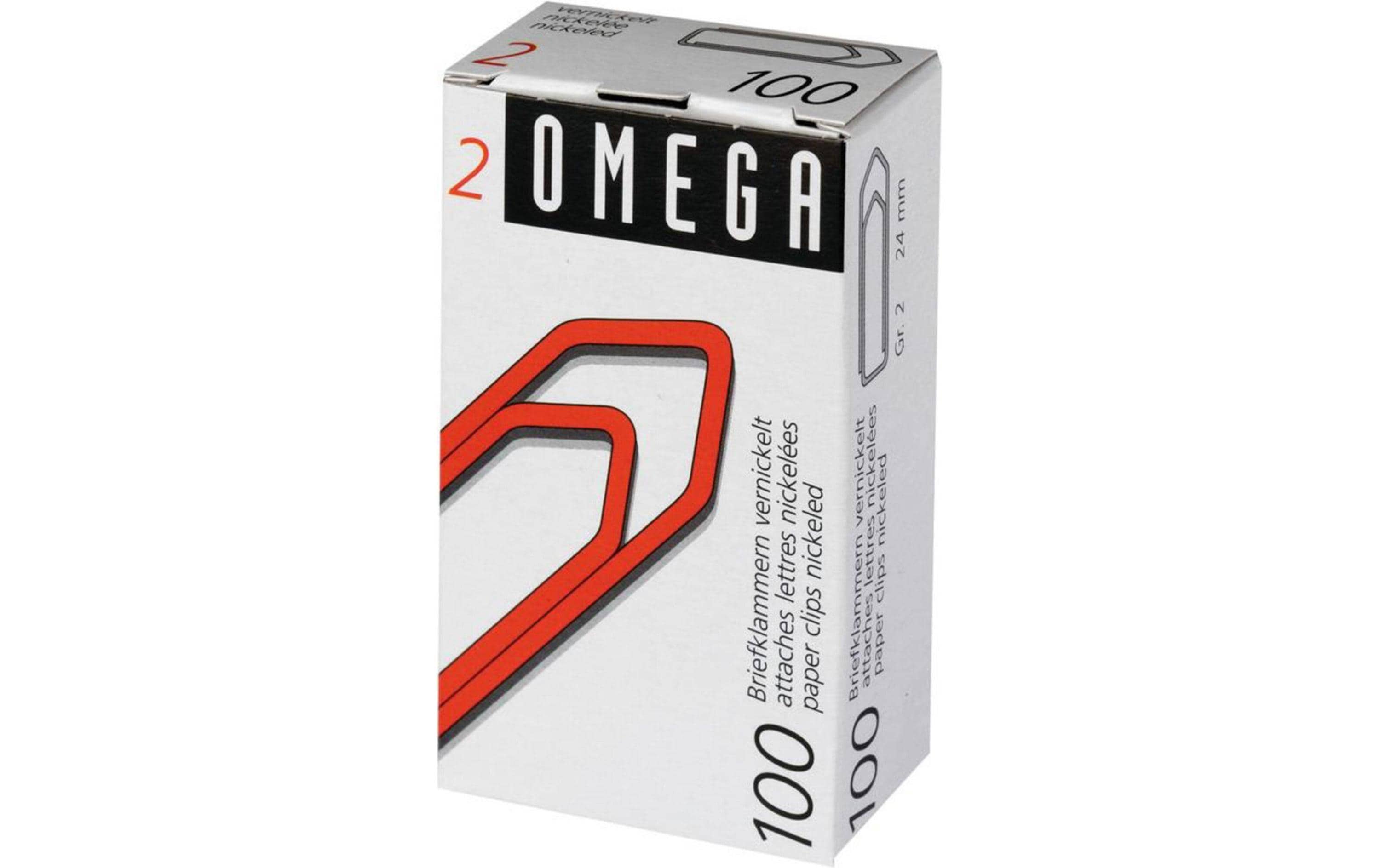 Omega Büroklammern No2 100 Stück, vernickelt, 24 mm