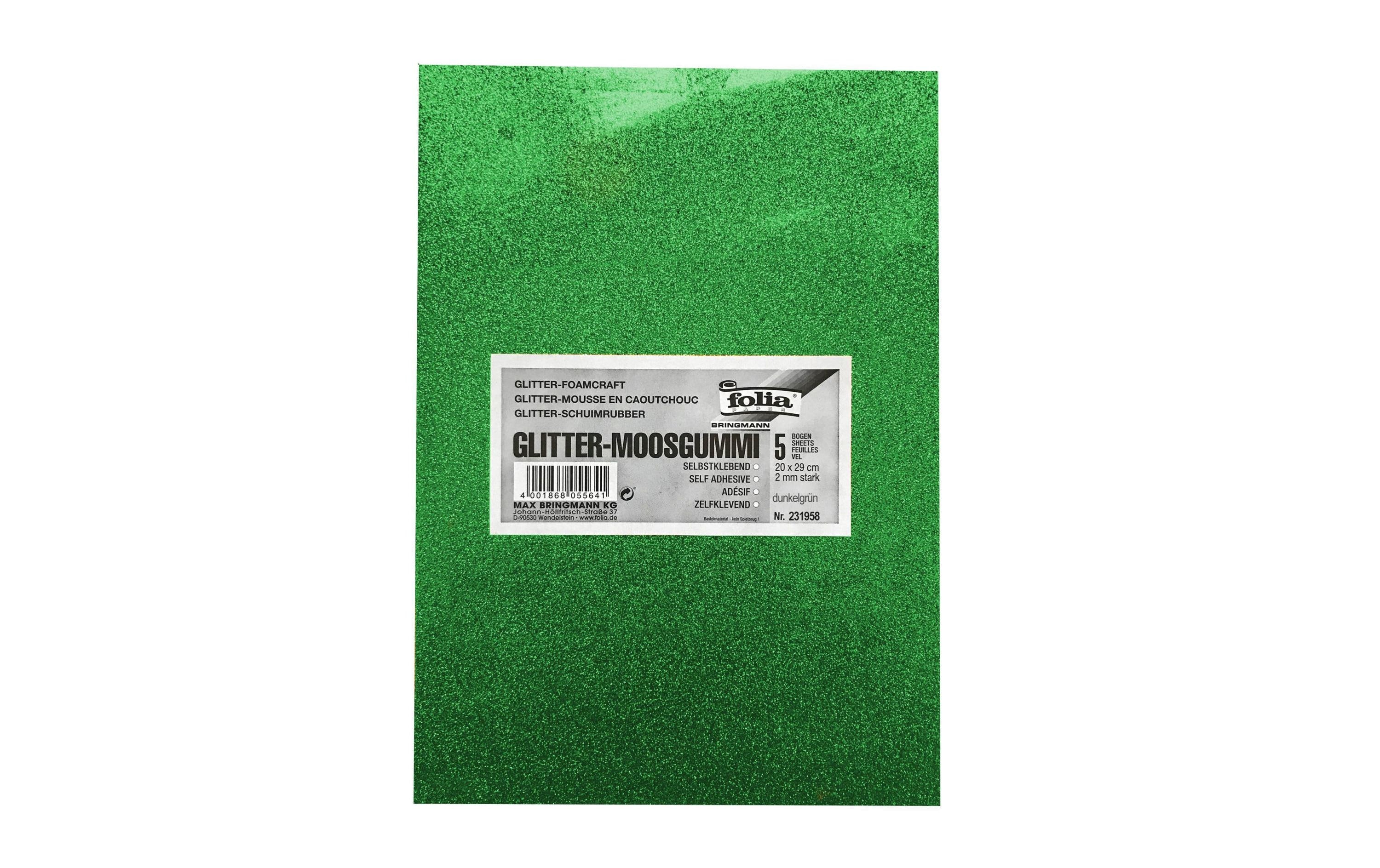 Folia Moosgummi Glitter dunkelgrün 5 Bogen à 20x29cm, selbstklebend
