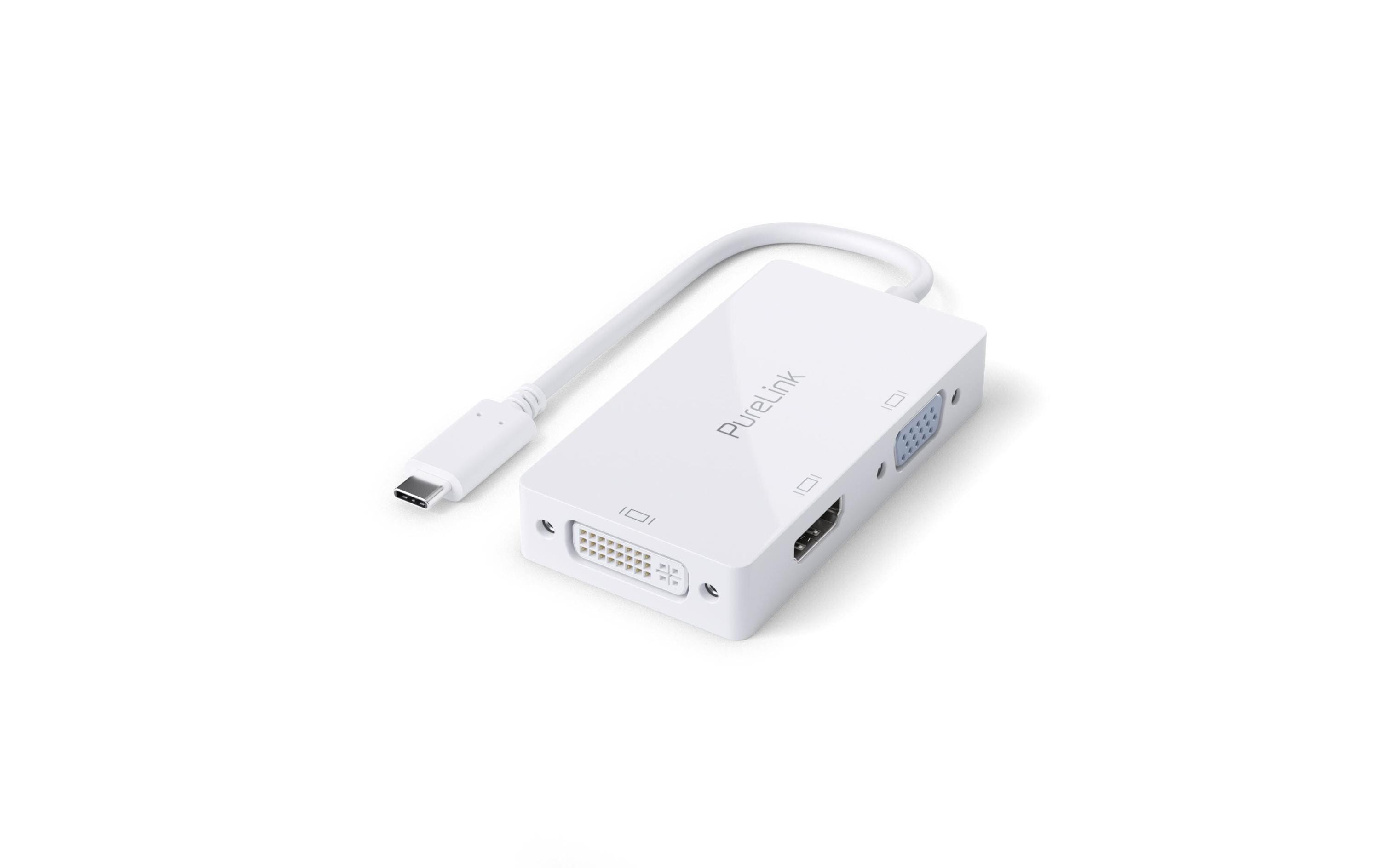 PureLink Premium Multiport Adapter USB-C Ausgänge: VGA/HDMI/DVI/, 10cm, Weiss