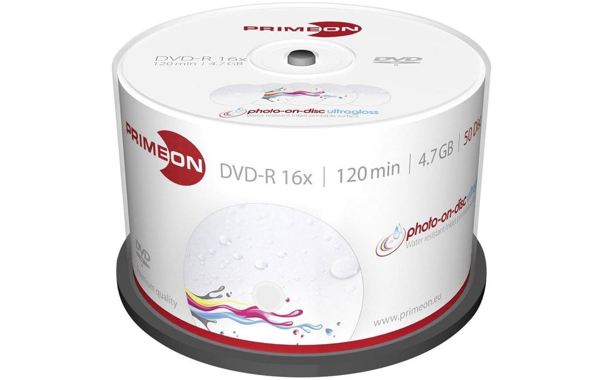 Primeon DVD-R 50er Spindel bis 16-fach, bedruckbar, wasserresistant