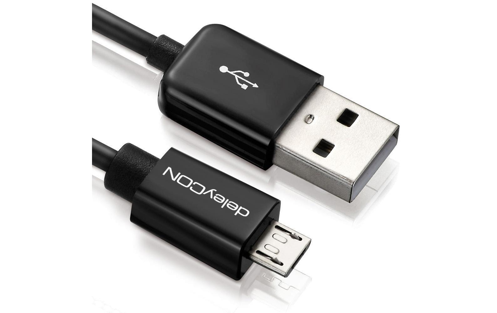 DeleyCON USB2.0-Kabel A-MicroB: 15cm schwarz