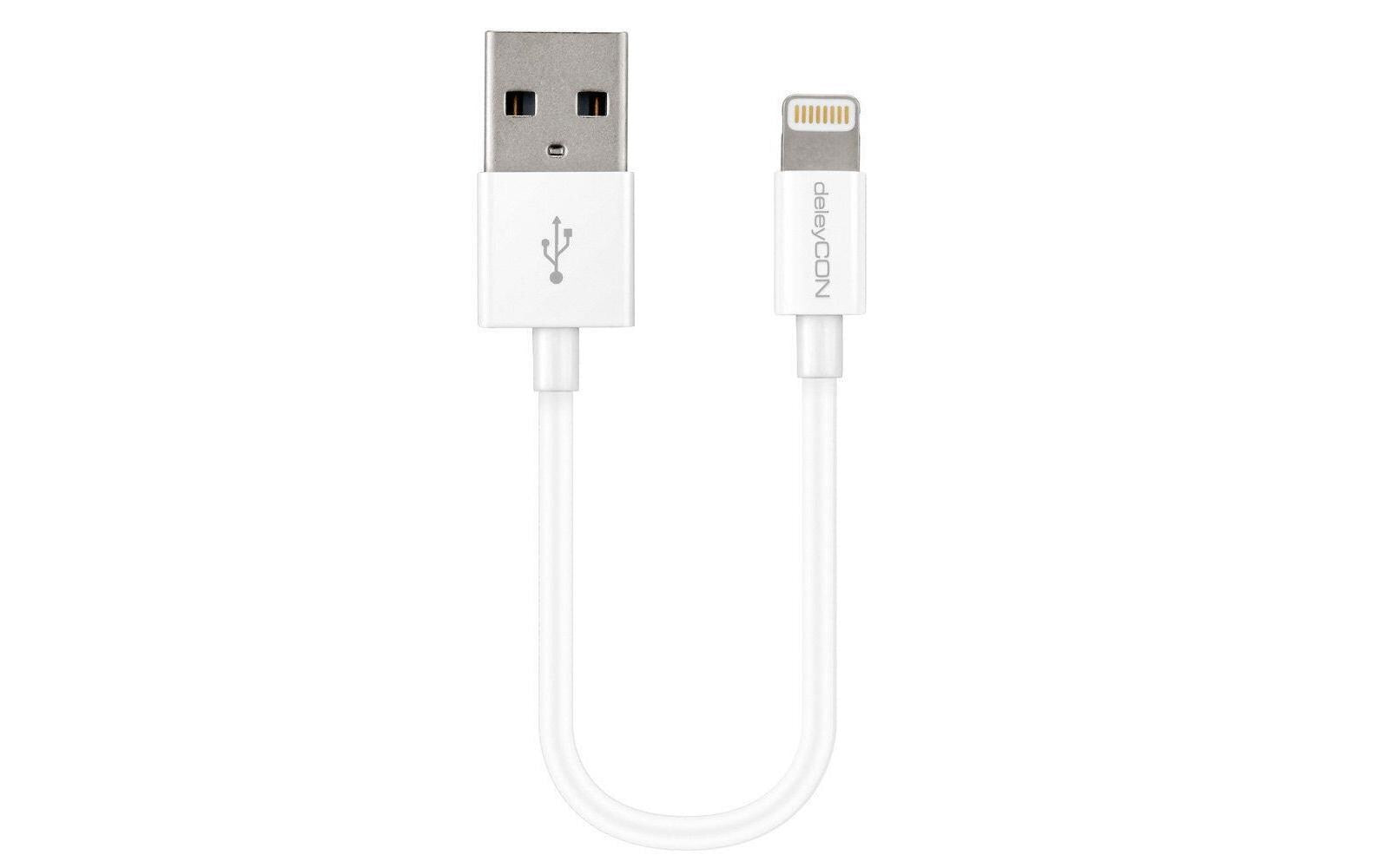 DeleyCON Lightning-USB Kabel 15cm, weiss Apple MFI zertifiziert und lizenziert