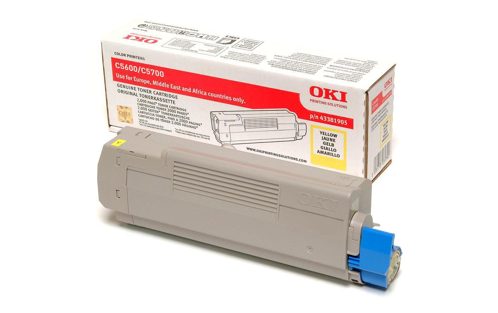 Toner gelb zu OKI 5700/5600 43381905, 2000 Seiten @5% Deckung