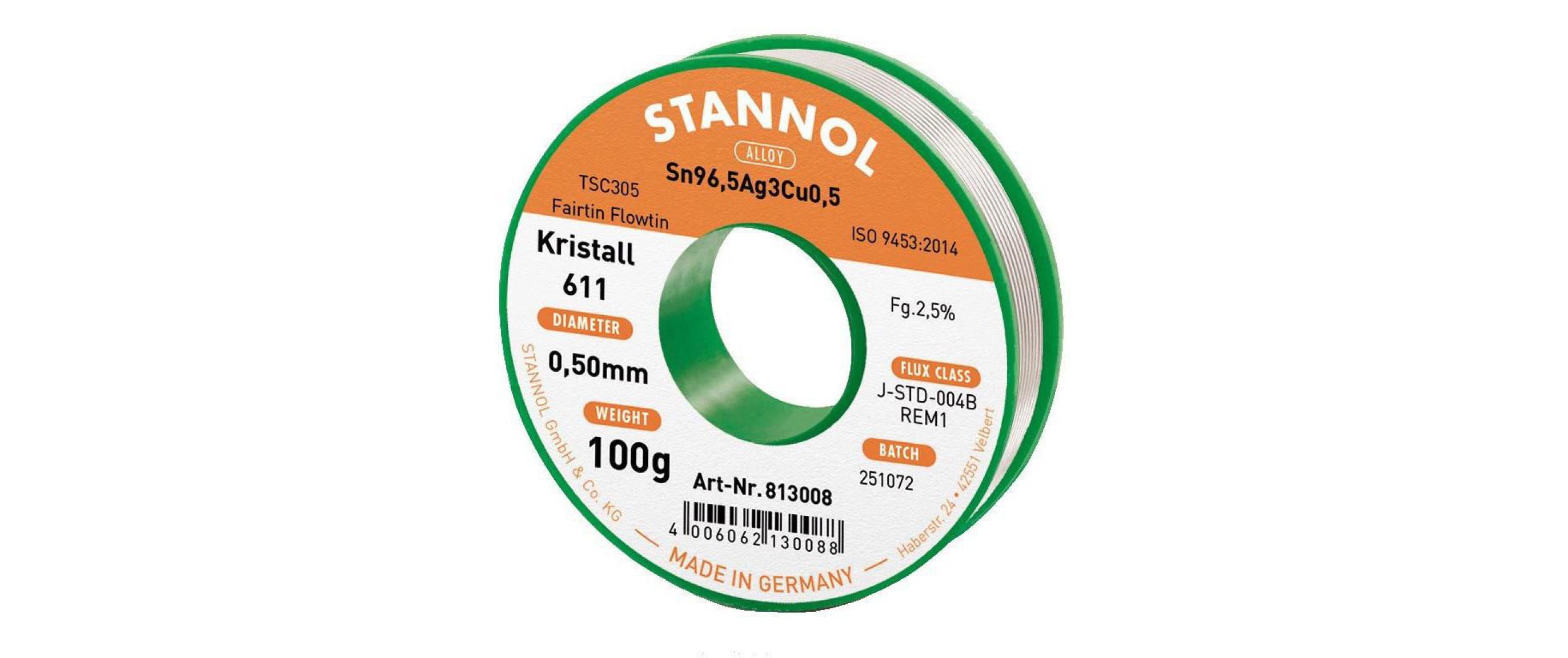 Stannol Lötdraht 611 2,5% Ø 0,5 FLOWTIN TSC305 FairTin 100 g