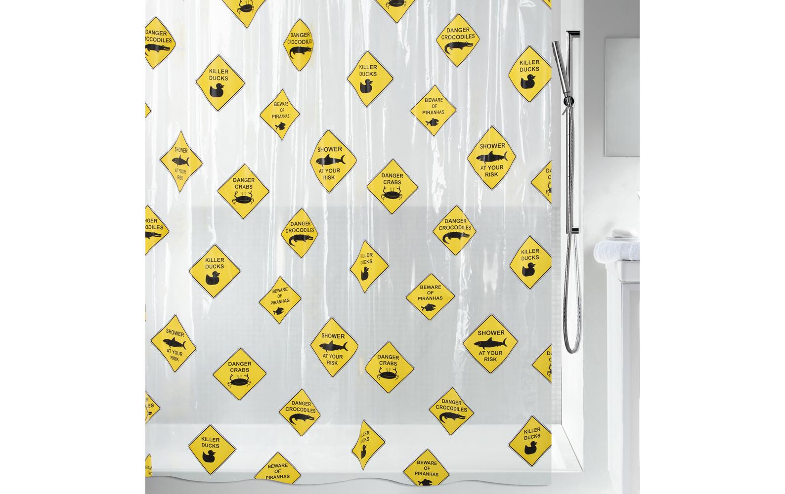 spirella DANGER Duschvorhang, Schwarz-Gelb aus PEVA, 180 x 200 cm