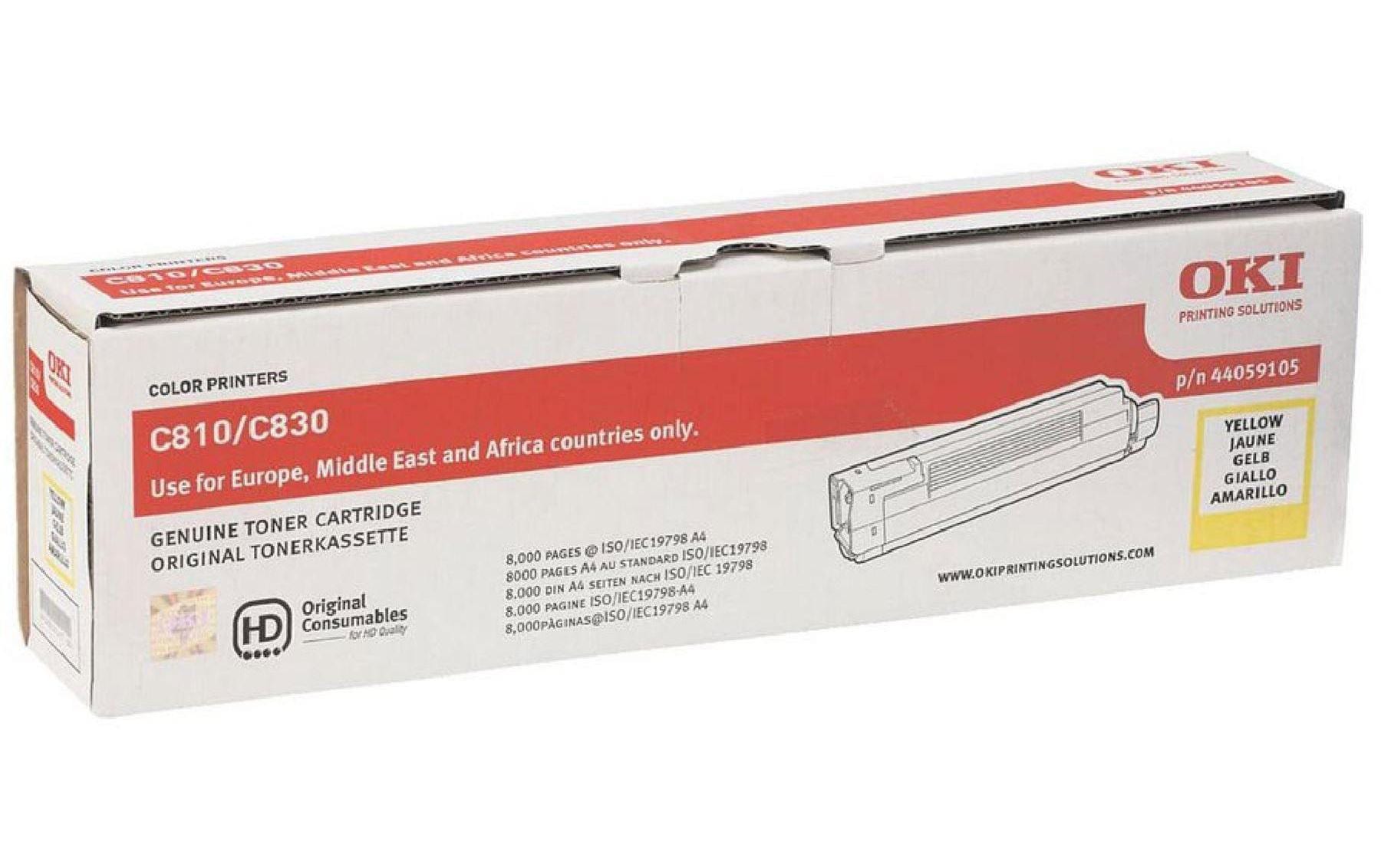 Toner yellow zu OKI C810/830 8000 Seiten @5% Deckung, 44059105