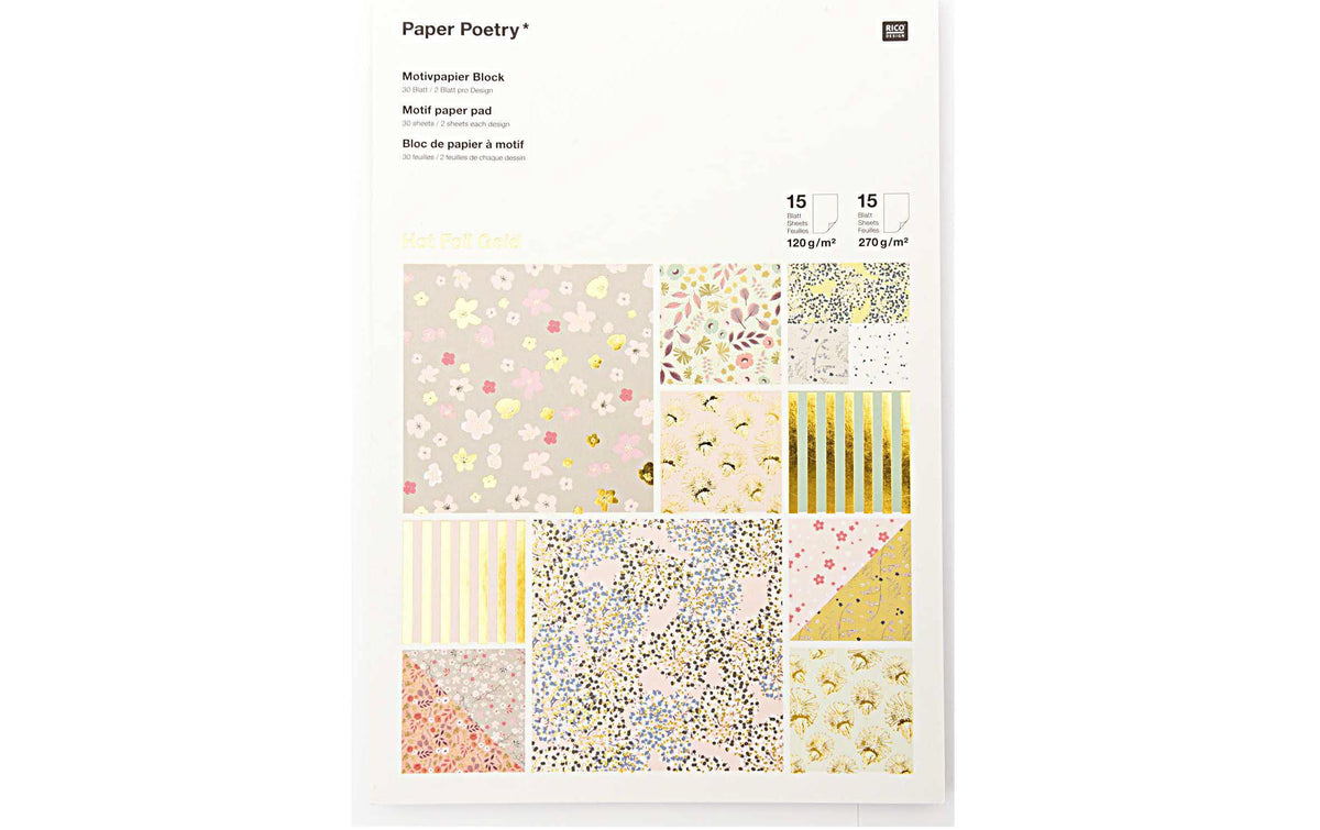 Rico Design Motivpapier A4, 30 Blatt Bouquet Sauvage, 15 x 120 g/15 x 270 g