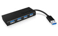 ICY BOX IB-AC6104-B, 4x USB3.0 Hub, schwarz mit integriertem Kabel, Plug & Play