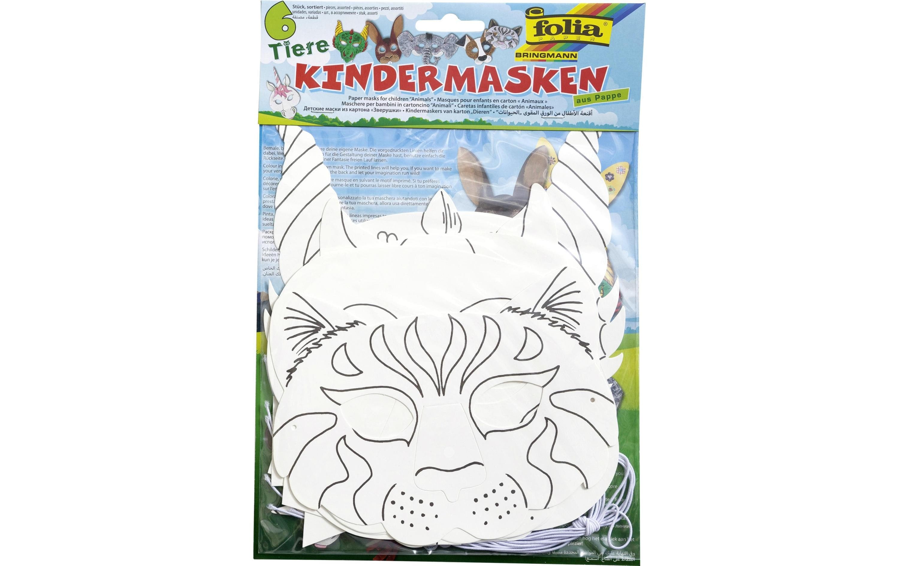 Folia Kindermasken Tiere 6 Stück, aus Pappe, inkl. Gummis