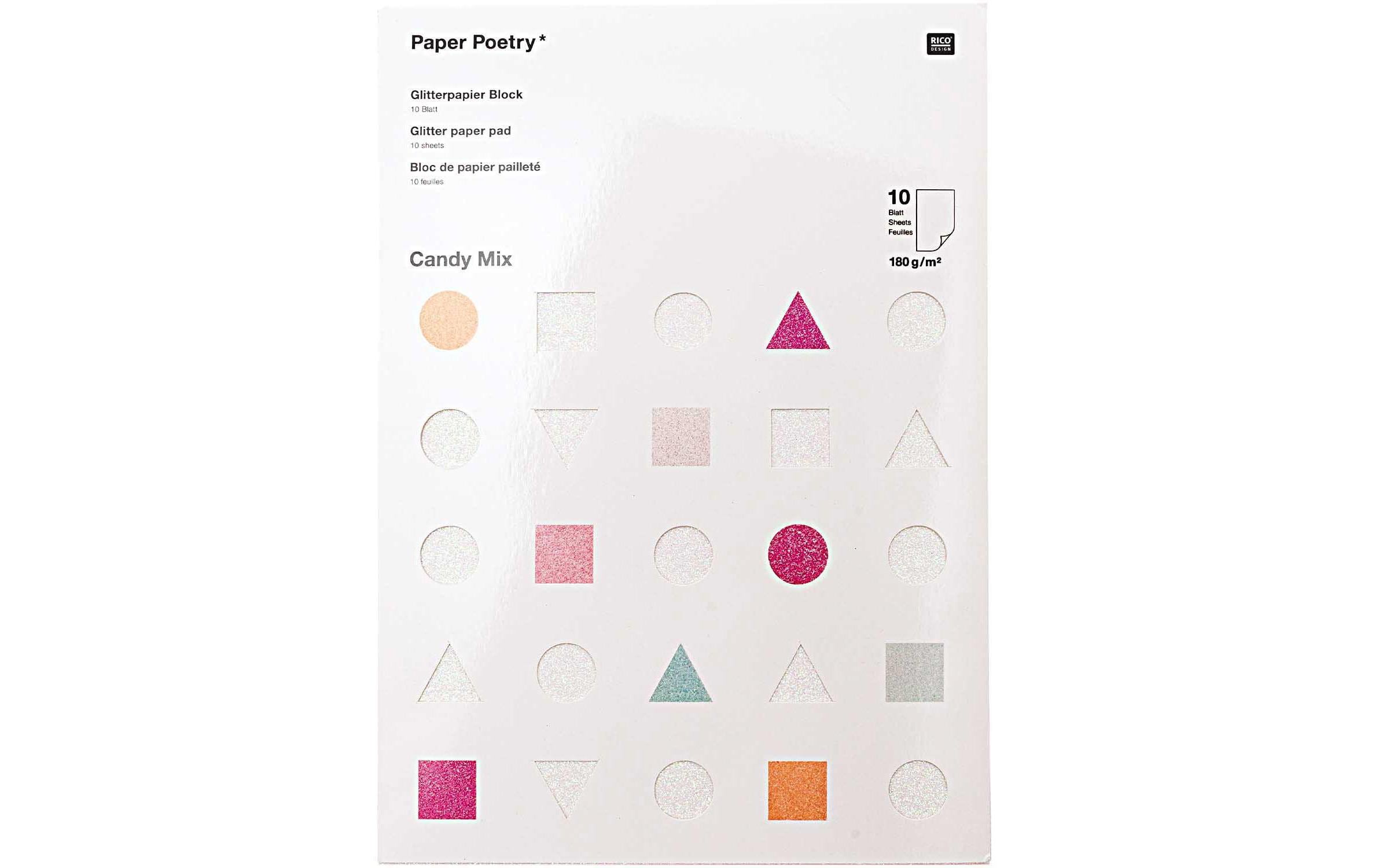 Rico Design Glitterpapier Candy Mix A4, 180 g/m2, 10 Blatt