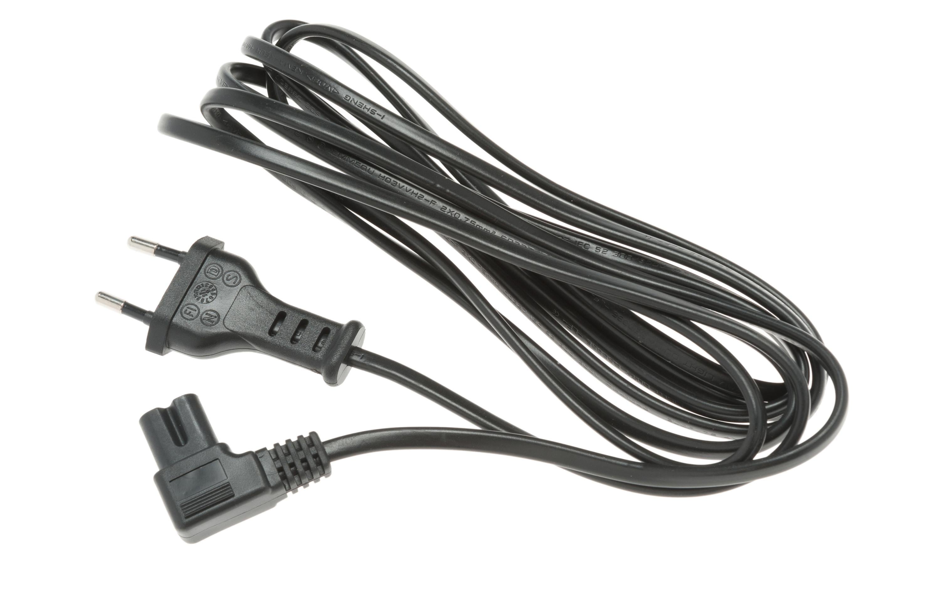 Euro Netzkabel 230V 2m, 2 polig, gewinkelt, Steckertyp 26, Kabelende C7