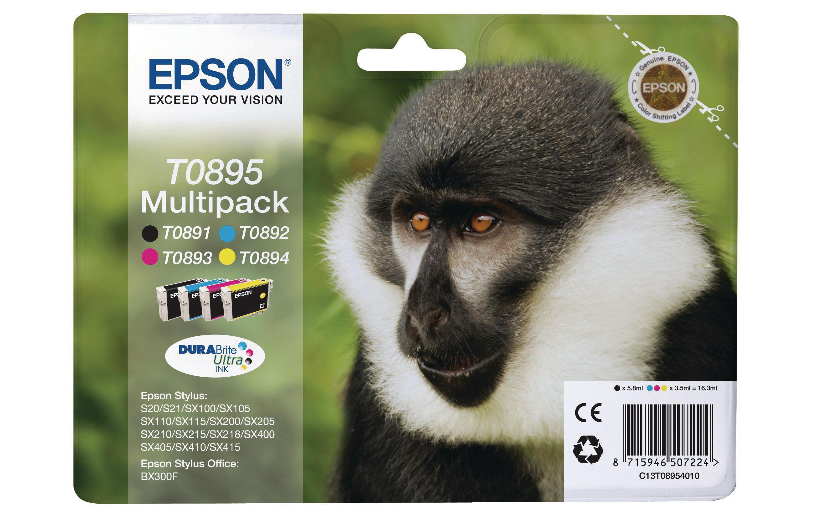 Tinte Epson T08954010 Multipack 4 Farben 4x 3.5ml, zu Stylus DX4400, S20, S21
