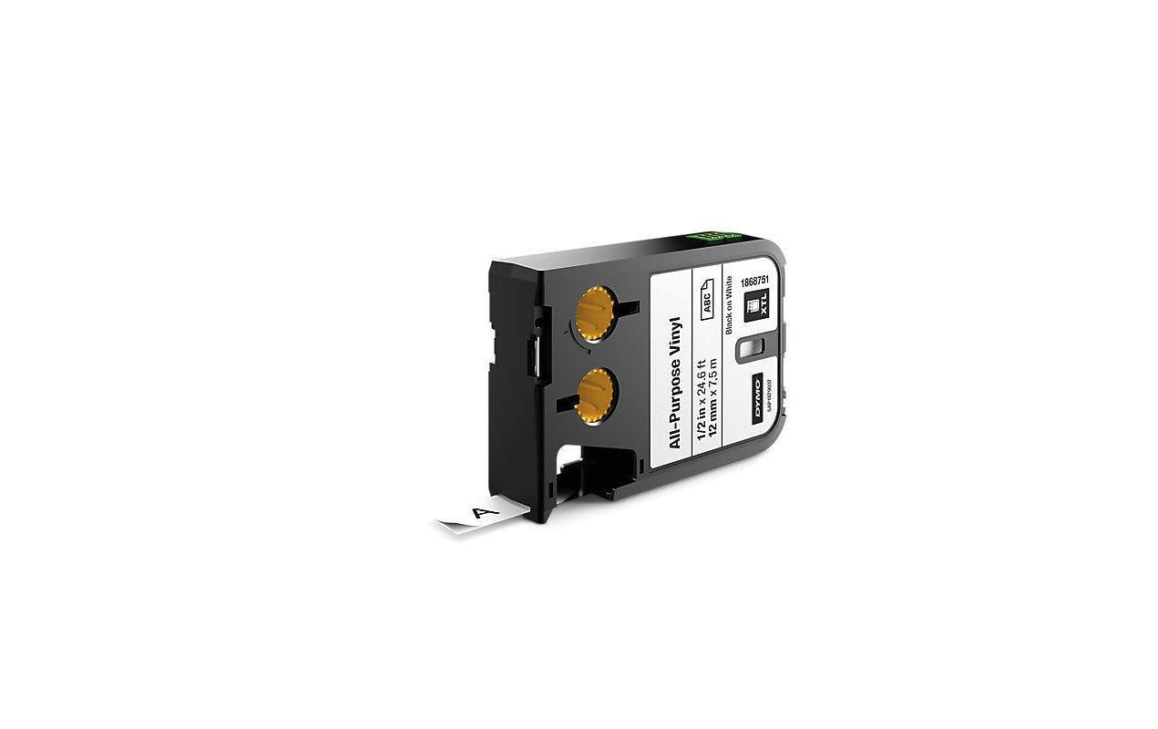 DYMO XTL Schriftband, Vinyl schwarz auf weiss, 12mm x 7m