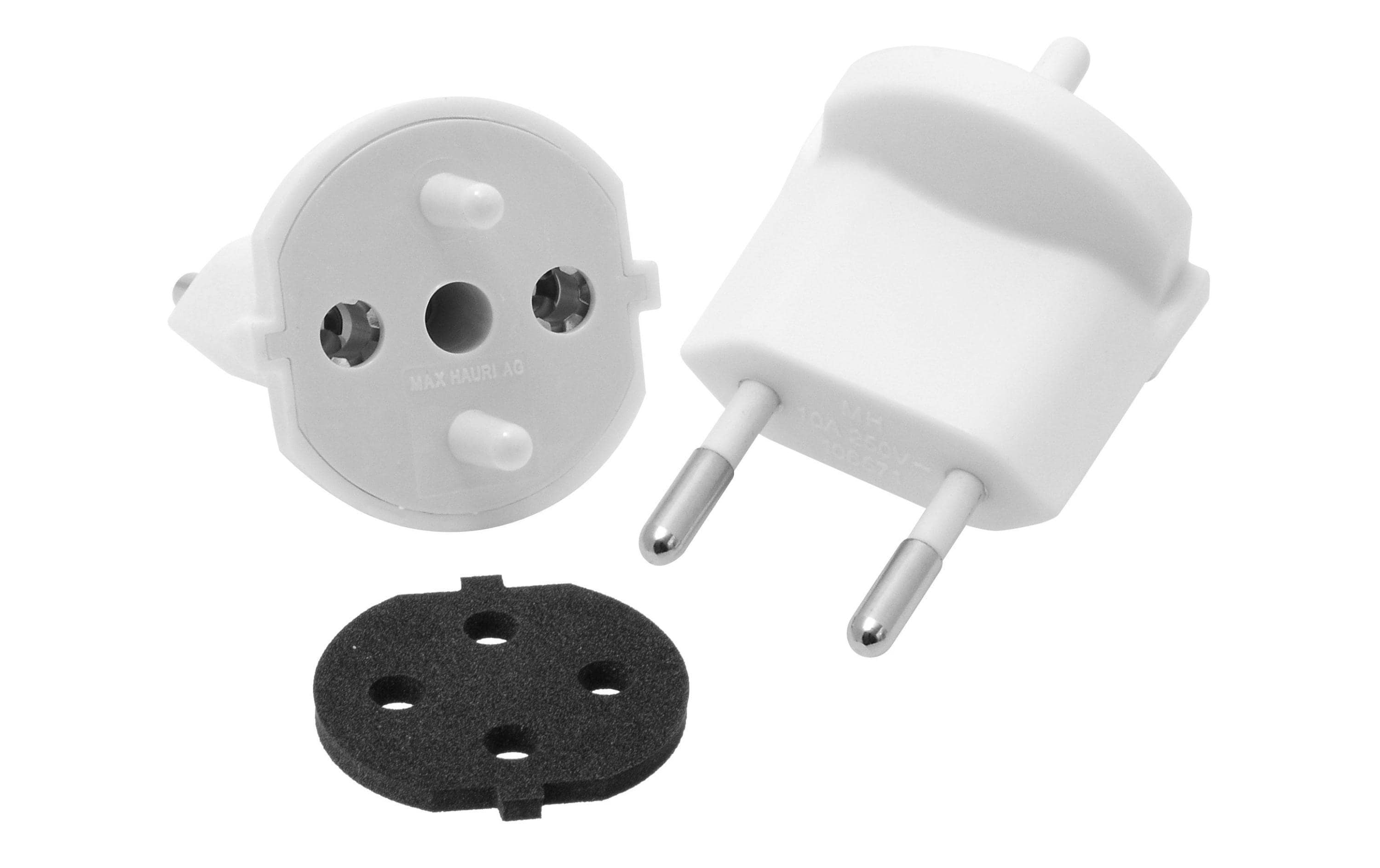 Fixadapter 2-Pol Deutsch auf Stecker CH T11 weiss, CEE7 auf T11, IP44