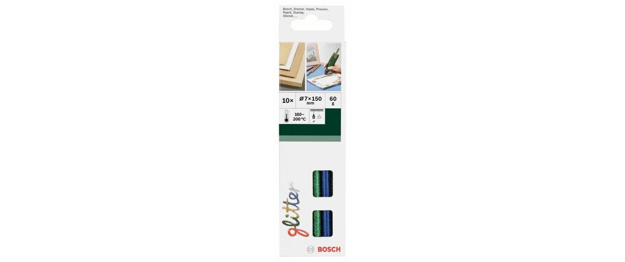 BOSCH Schmelzkleber Glitzer zu GluePen 10 Klebesticks Ø7mm, 150mm, 60g