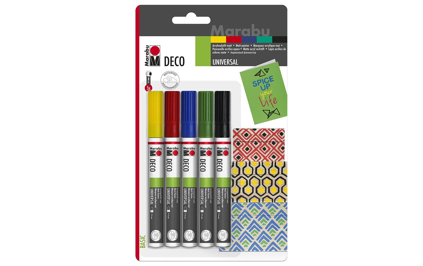 Marabu Acrylstifte Deco Painter 5 Stifte Basic, 2 - 4 mm Spitze