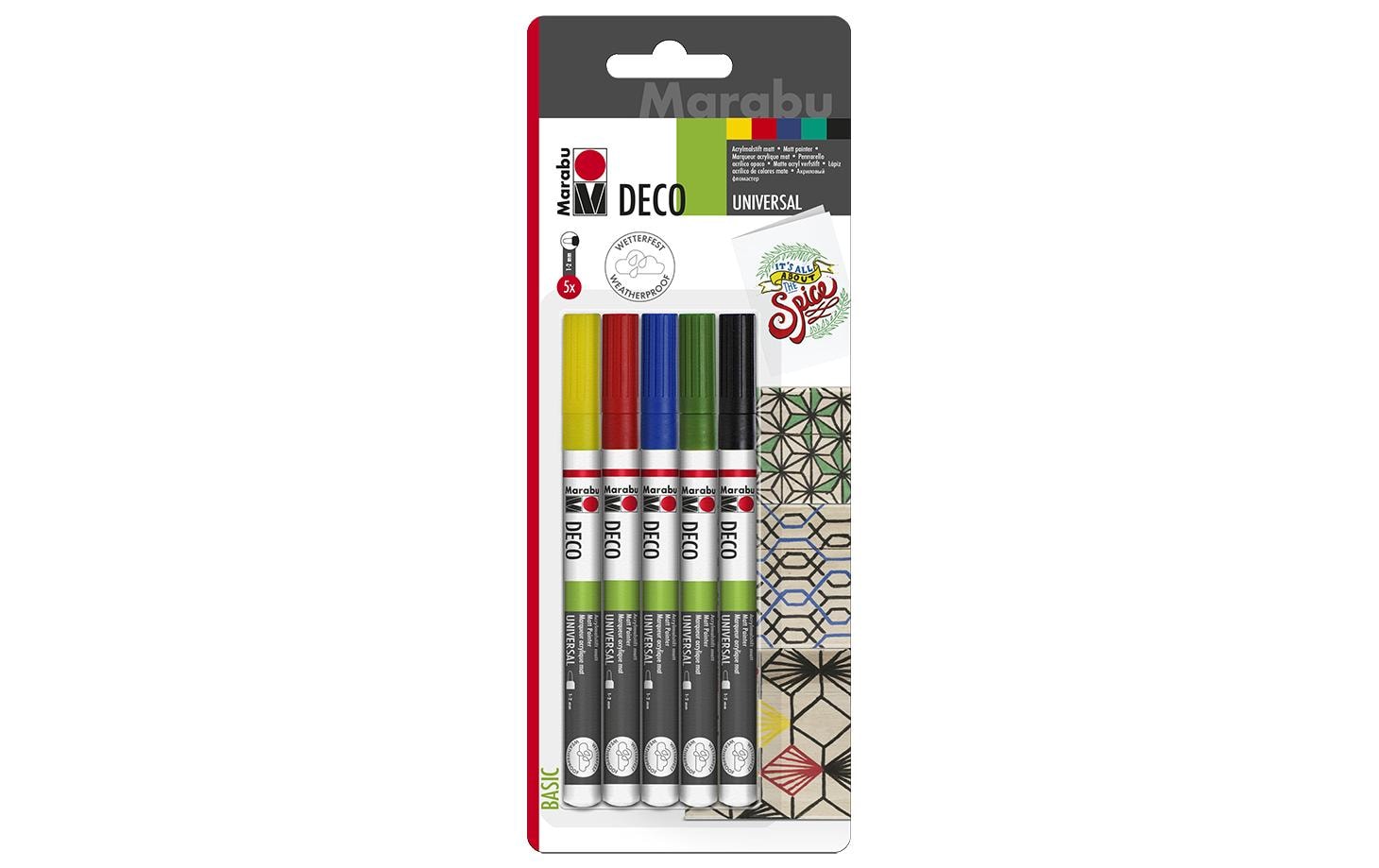 Marabu Acrylstifte Deco Painter 5 Stifte Basic, 1 - 2 mm Spitze